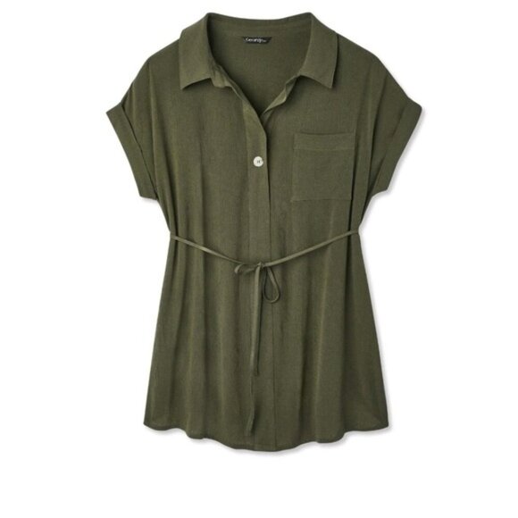 George Tops - NWT Green Woven Button Up Shirt Maternity XL